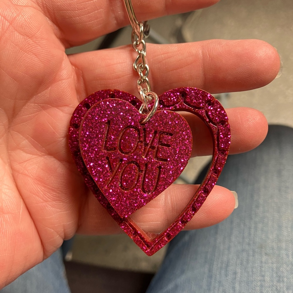Glittery Pink Heart Keychain